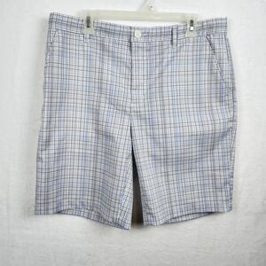Shark Greg Norman Tasso Elba Golf Shorts Plaid Performance Sz 34 White Blue